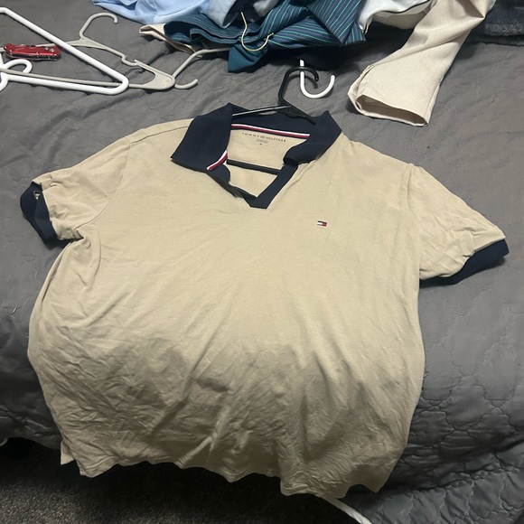Tommy Hilfiger Other - Tommy Hilfiger Tan Polo with Dark Blue Trim